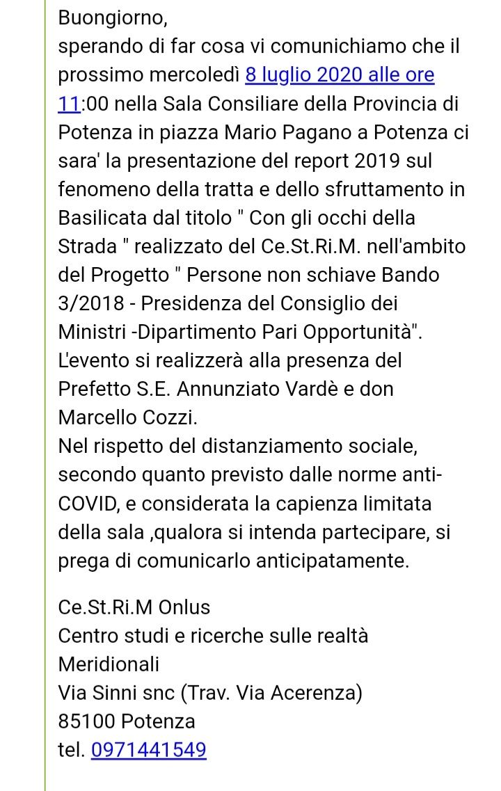 Ce St Ri M Presentazione Report 2019 Con Gli Occhi Sulla Strada Potenza 8 Luglio 2020 Osservatorio Interventi Tratta